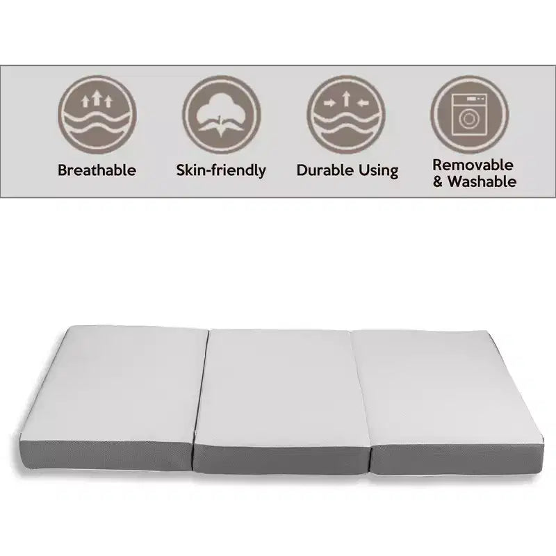 Portable Tri-Fold Gel Memory Foam Mattress with Removable Cover
