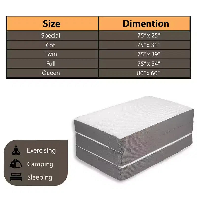 Portable Tri-Fold Gel Memory Foam Mattress with Removable Cover