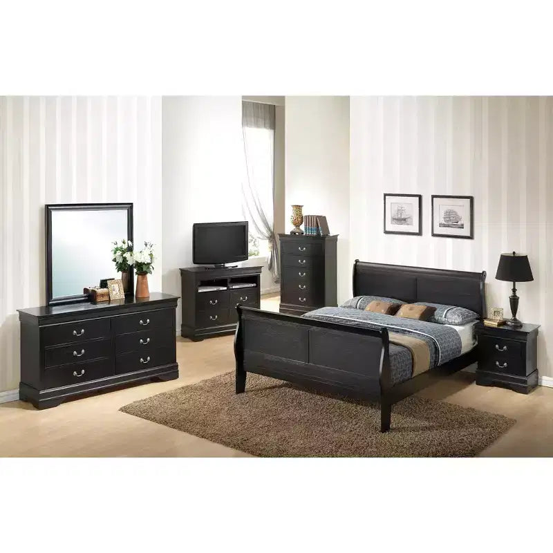 Sleigh Bed with High Footboard, for 137 × 191 cm Mattress