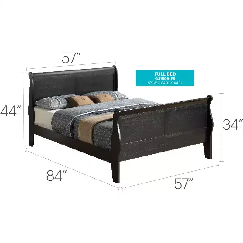 Sleigh Bed with High Footboard, for 137 × 191 cm Mattress