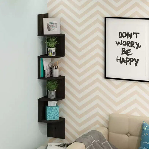 5-Tier Wall Mount Floating Corner Bookshelf