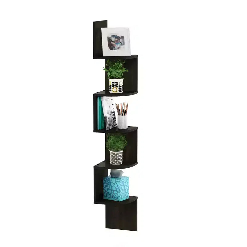5-Tier Wall Mount Floating Corner Bookshelf