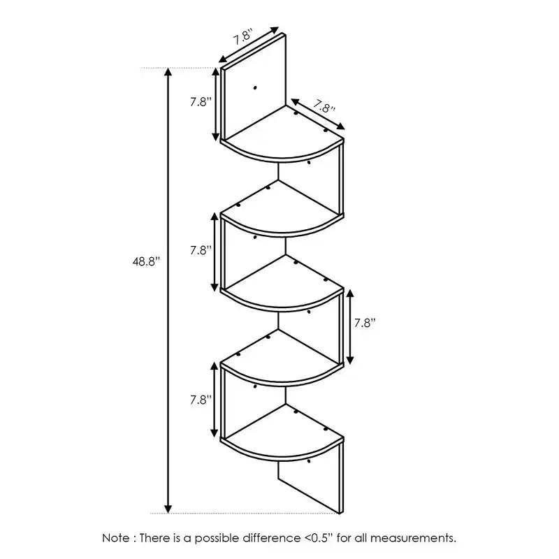 5-Tier Wall Mount Floating Corner Bookshelf