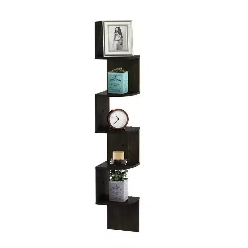 5-Tier Wall Mount Floating Corner Bookshelf