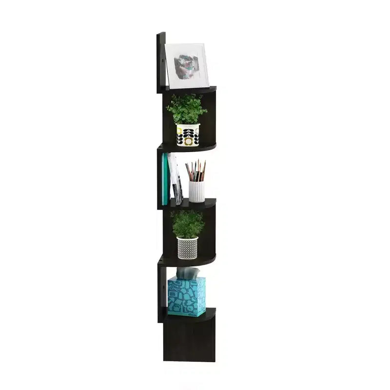 5-Tier Wall Mount Floating Corner Bookshelf