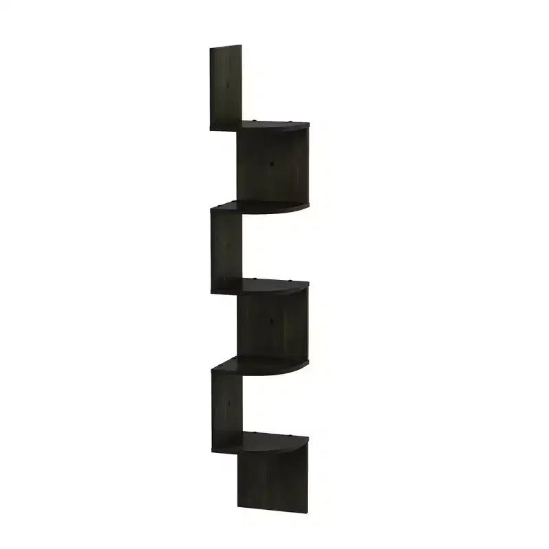 5-Tier Wall Mount Floating Corner Bookshelf