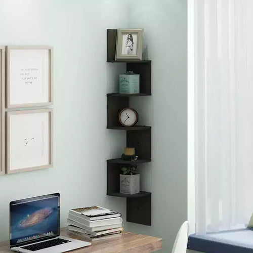 5-Tier Modern Wall Mount Floating Corner Bookshelf Ladder Shelf