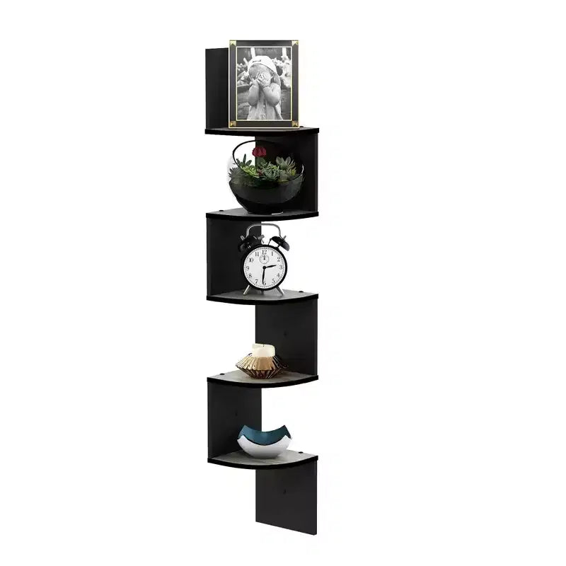 5-Tier Wall Mount Floating Corner Bookshelf