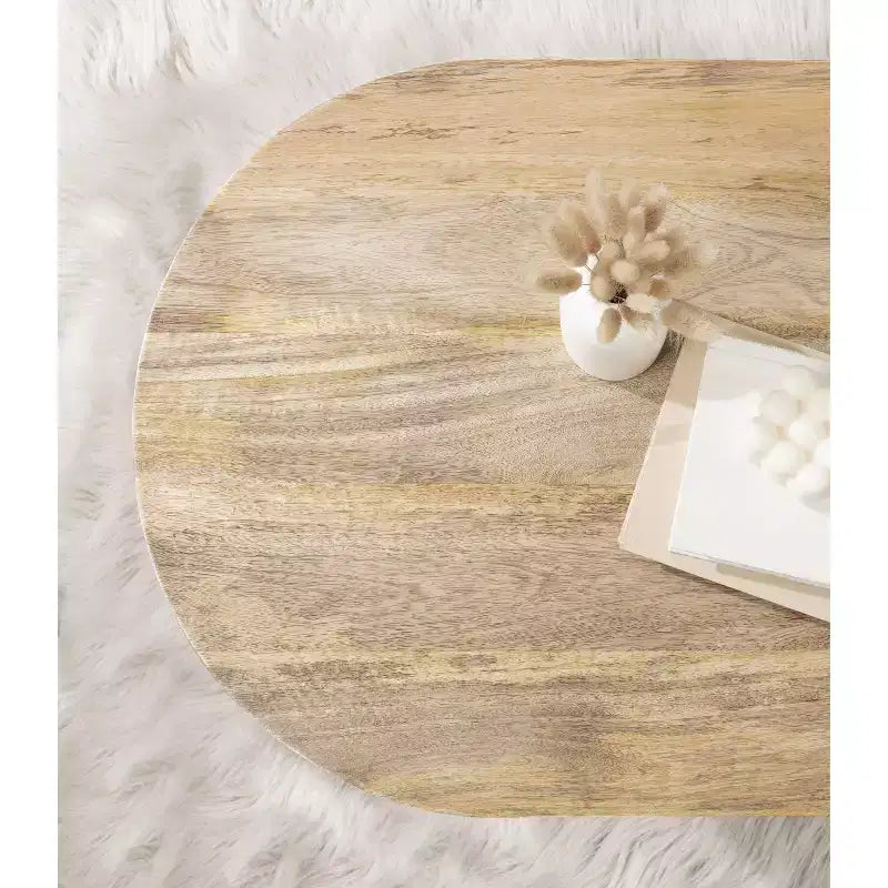 Natural Solid Mango Wood Oval Coffee Table, 96.5 × 50.8 cm