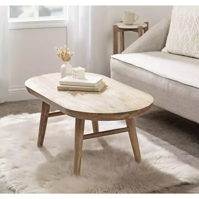 Natural Solid Mango Wood Oval Coffee Table, 96.5 × 50.8 cm