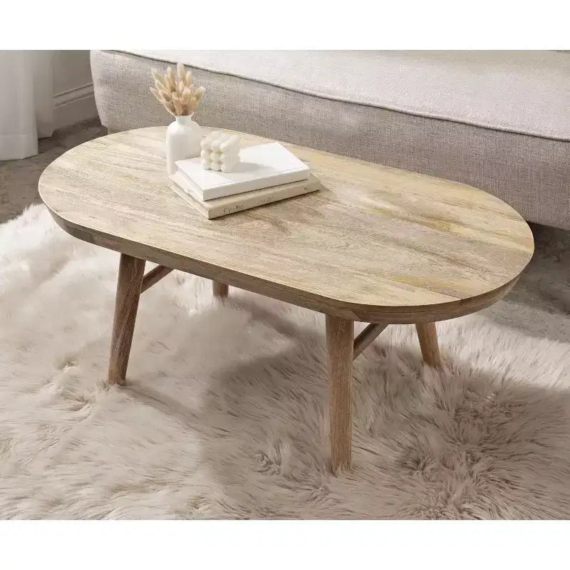 Natural Solid Mango Wood Oval Coffee Table, 96.5 × 50.8 cm