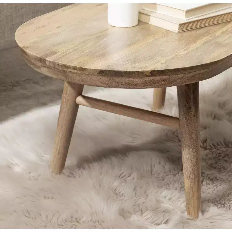 Natural Solid Mango Wood Oval Coffee Table, 96.5 × 50.8 cm