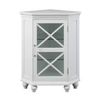 Freestanding Wooden Corner Floor Cabinet with Tempered Glass Door