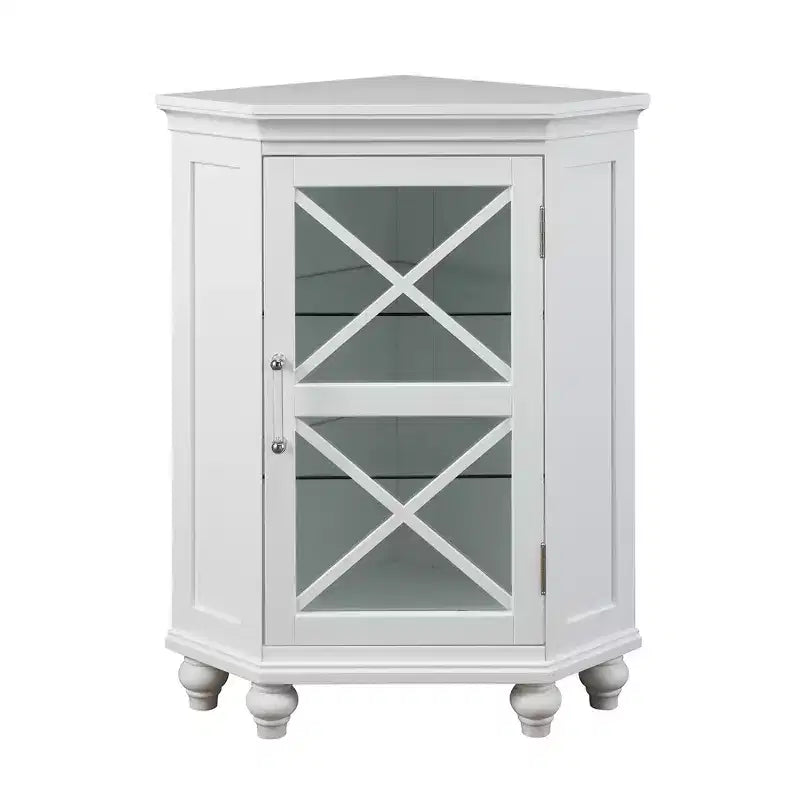 Freestanding Wooden Corner Floor Cabinet with Tempered Glass Door