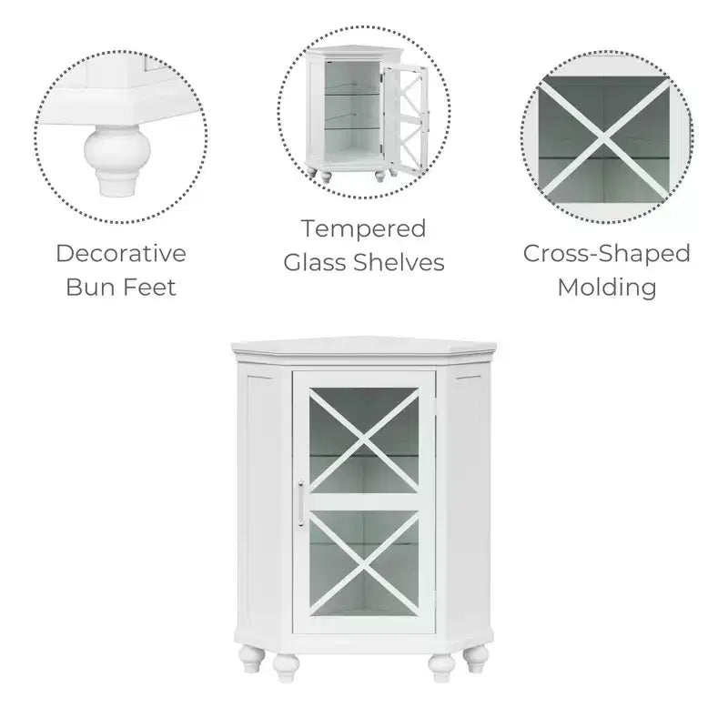 Freestanding Wooden Corner Floor Cabinet with Tempered Glass Door