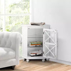 Freestanding Wooden Corner Floor Cabinet with Tempered Glass Door