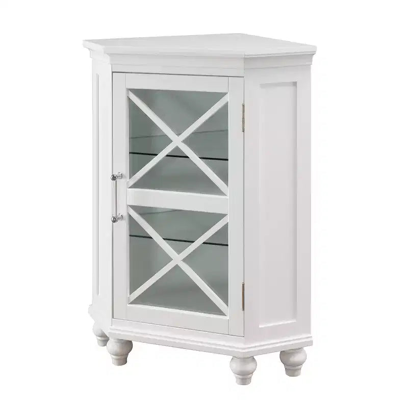 Freestanding Wooden Corner Floor Cabinet with Tempered Glass Door