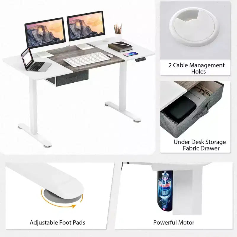 Electric Height Adjustable Standing Desk with USB Port, 139.7 × 71.1 cm