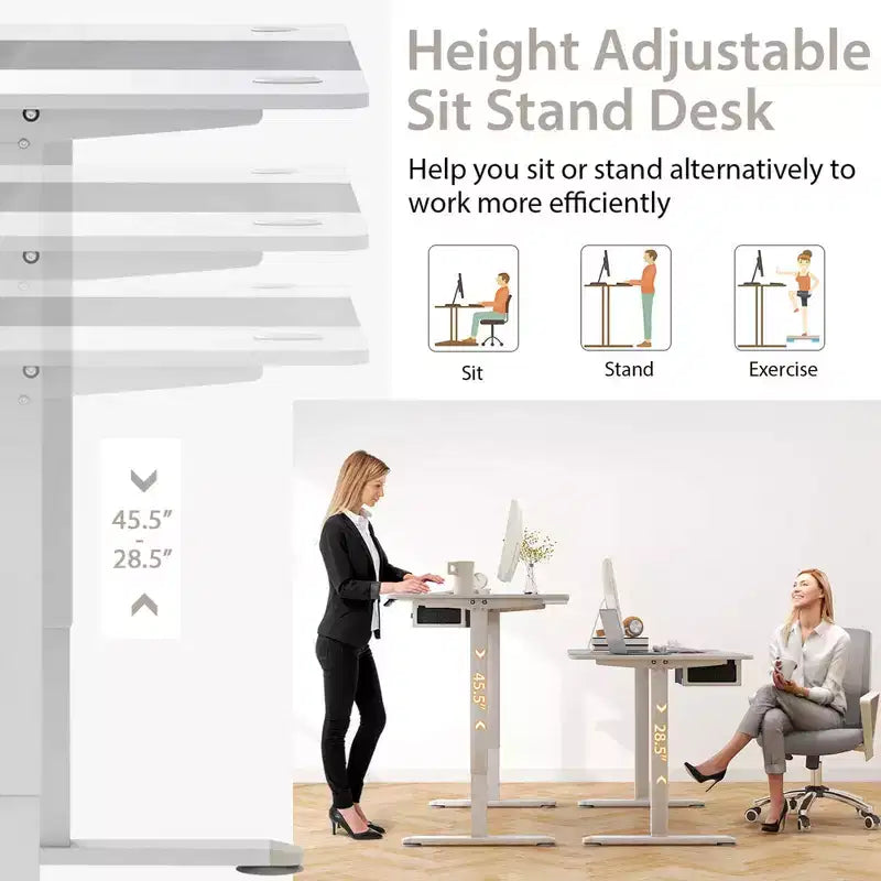 Electric Height Adjustable Standing Desk with USB Port, 139.7 × 71.1 cm