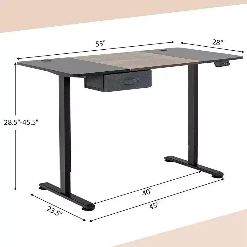 Electric Height Adjustable Standing Desk with USB Port, 139.7 × 71.1 cm