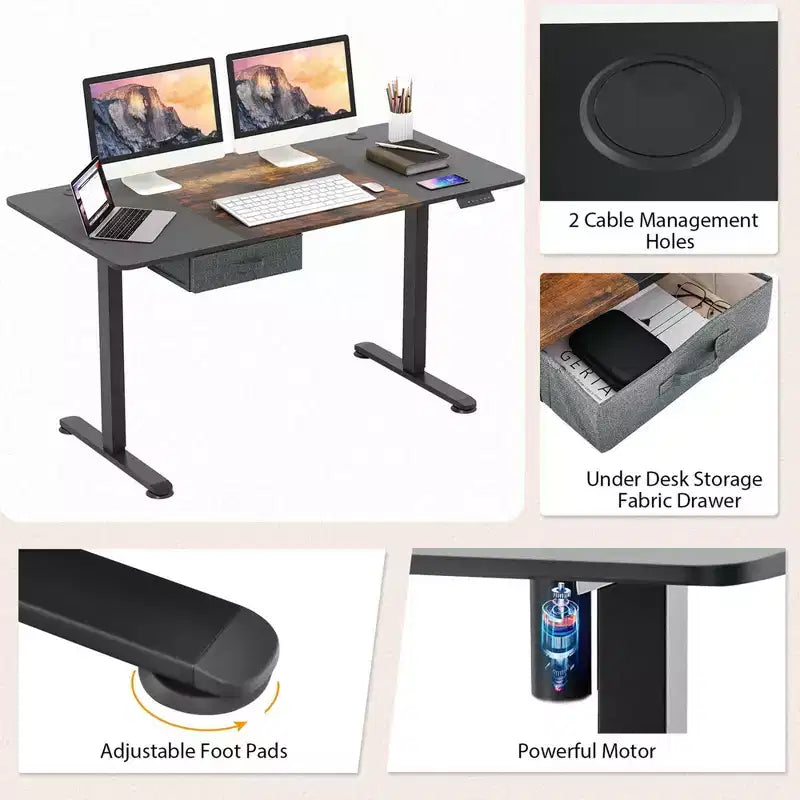 Electric Height Adjustable Standing Desk with USB Port, 139.7 × 71.1 cm