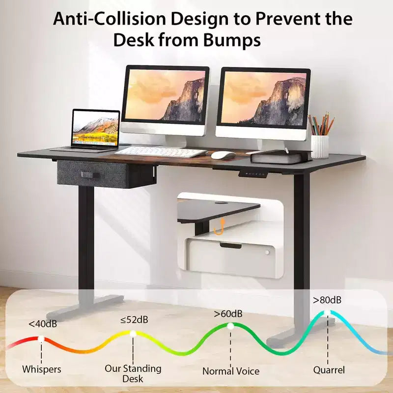 Electric Height Adjustable Standing Desk with USB Port, 139.7 × 71.1 cm