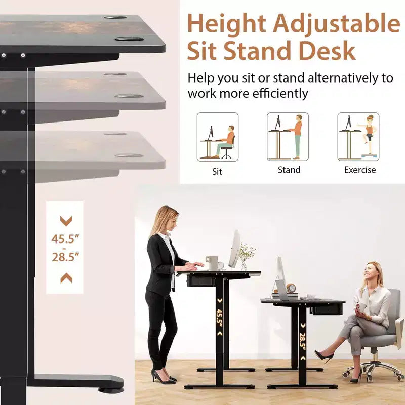 Electric Height Adjustable Standing Desk with USB Port, 139.7 × 71.1 cm