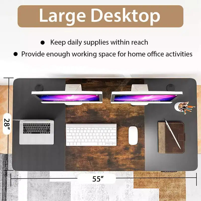 Electric Height Adjustable Standing Desk with USB Port, 139.7 × 71.1 cm
