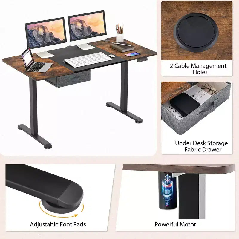 Electric Height Adjustable Standing Desk with USB Port, 139.7 × 71.1 cm