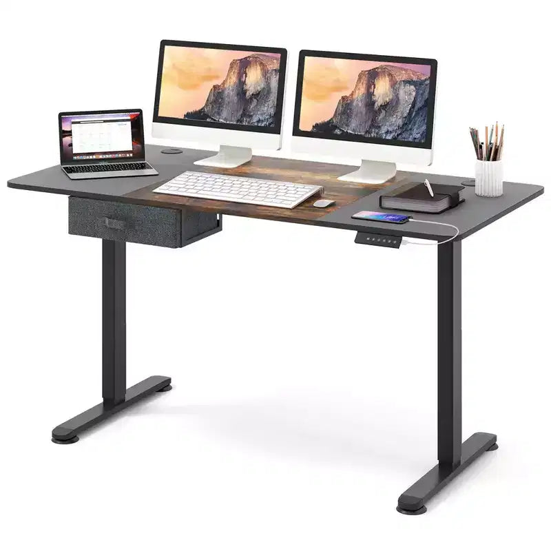 Electric Height Adjustable Standing Desk with USB Port, 139.7 × 71.1 cm