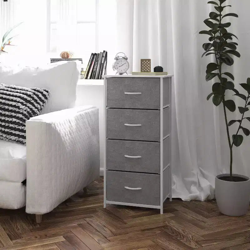 4 Drawer Vertical Storage Dresser, Cast Iron Frame and Wood Top
