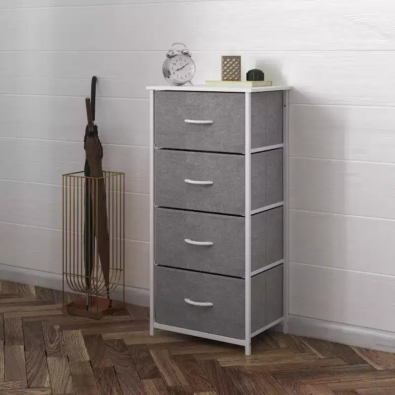 4 Drawer Vertical Storage Dresser, Cast Iron Frame and Wood Top