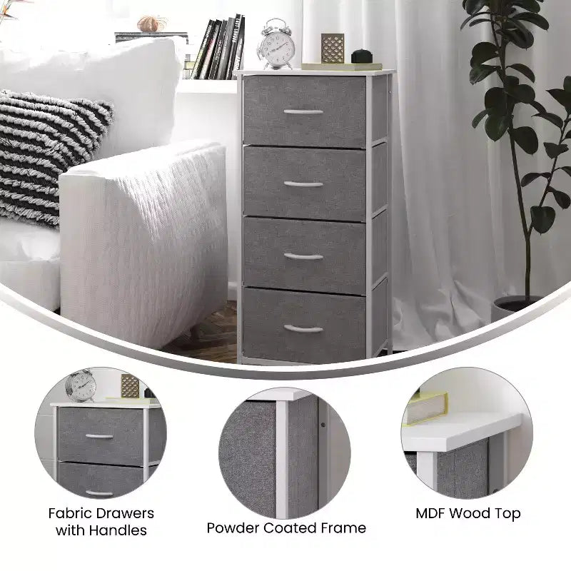 4 Drawer Vertical Storage Dresser, Cast Iron Frame and Wood Top