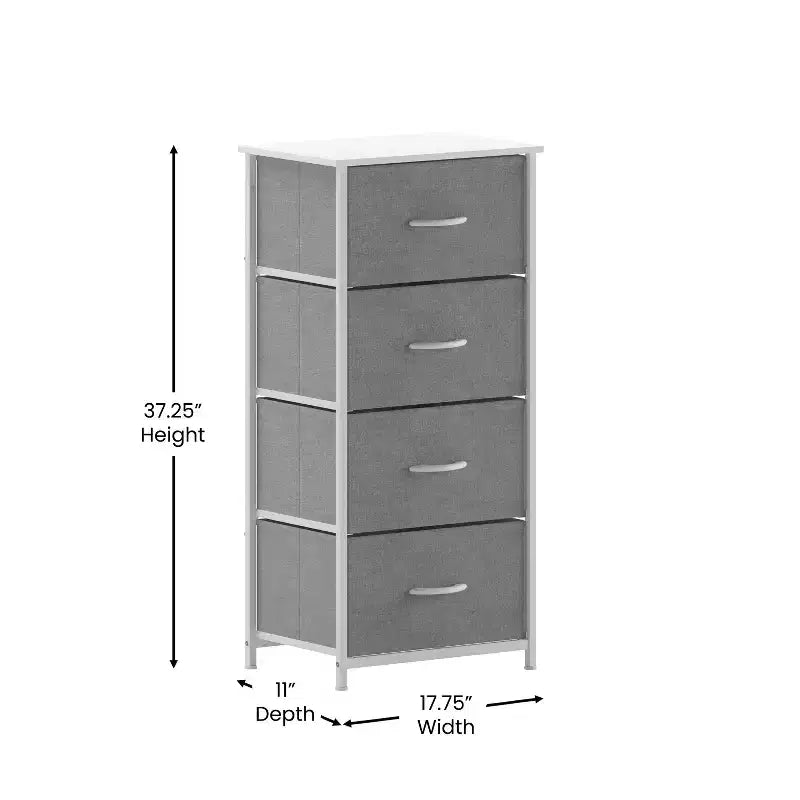 4 Drawer Vertical Storage Dresser, Cast Iron Frame and Wood Top