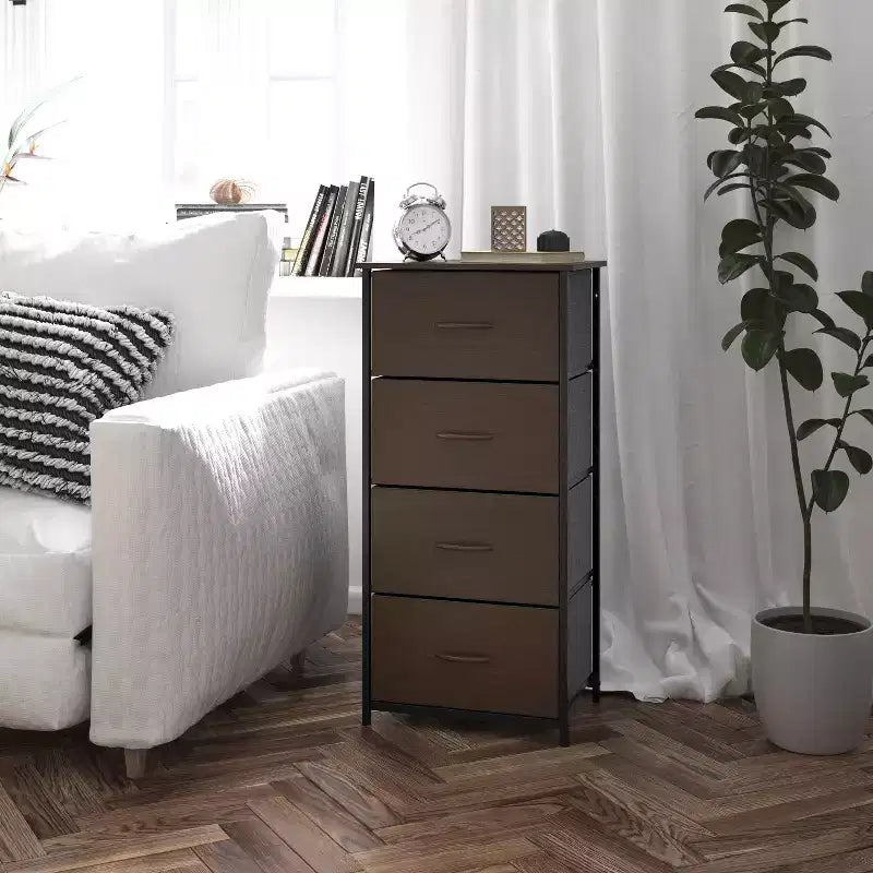 4 Drawer Vertical Storage Dresser, Cast Iron Frame and Wood Top