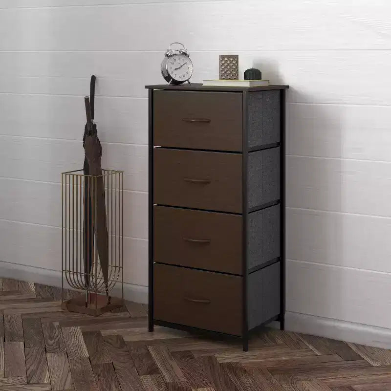 4 Drawer Vertical Storage Dresser, Cast Iron Frame and Wood Top