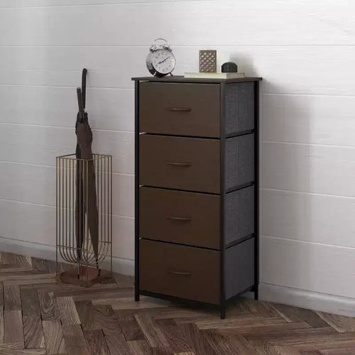 4 Drawer Vertical Storage Dresser, Cast Iron Frame and Wood Top