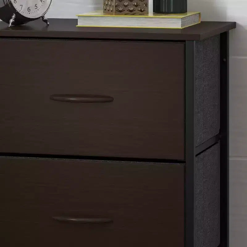 4 Drawer Vertical Storage Dresser, Cast Iron Frame and Wood Top