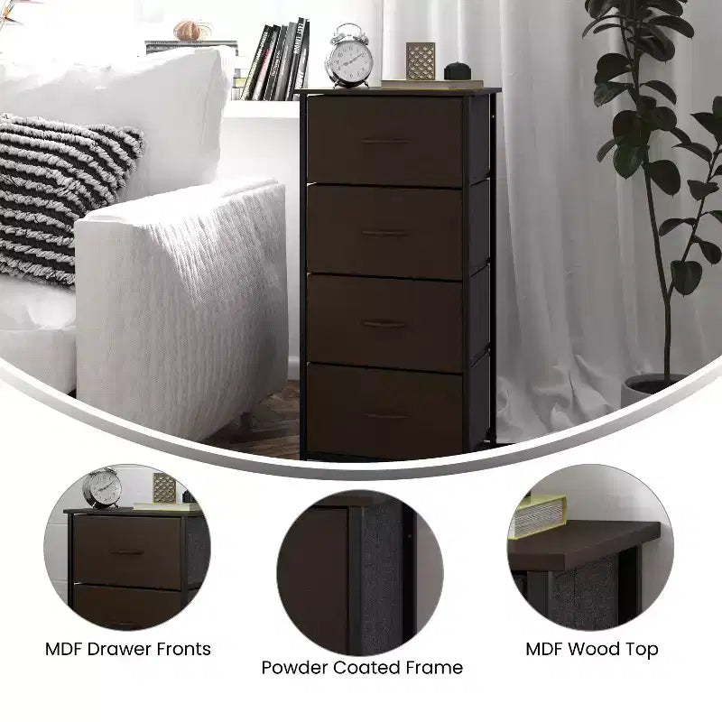 4 Drawer Vertical Storage Dresser, Cast Iron Frame and Wood Top