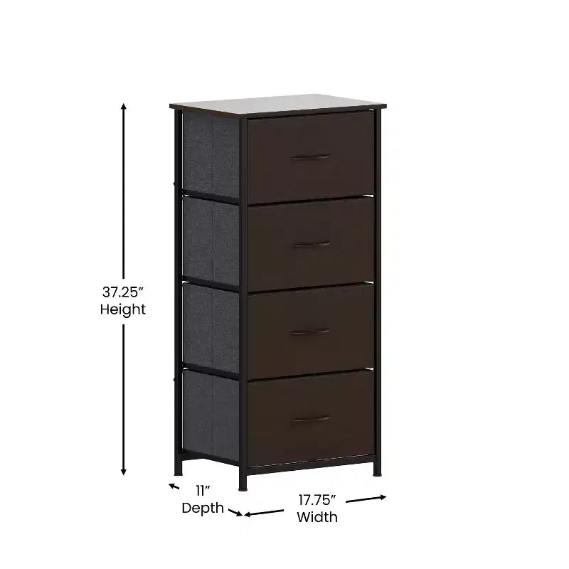 4 Drawer Vertical Storage Dresser, Cast Iron Frame and Wood Top