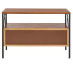 Pine Wood Media Console with Wicker Drawer Fronts and Pewter Frame