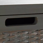 Pine Wood Media Console with Wicker Drawer Fronts and Pewter Frame