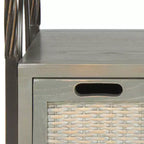 Pine Wood Media Console with Wicker Drawer Fronts and Pewter Frame