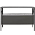 Pine Wood Media Console with Wicker Drawer Fronts and Pewter Frame