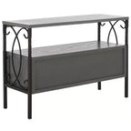 Pine Wood Media Console with Wicker Drawer Fronts and Pewter Frame