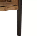 Pine Wood Media Console with Wicker Drawer Fronts and Pewter Frame