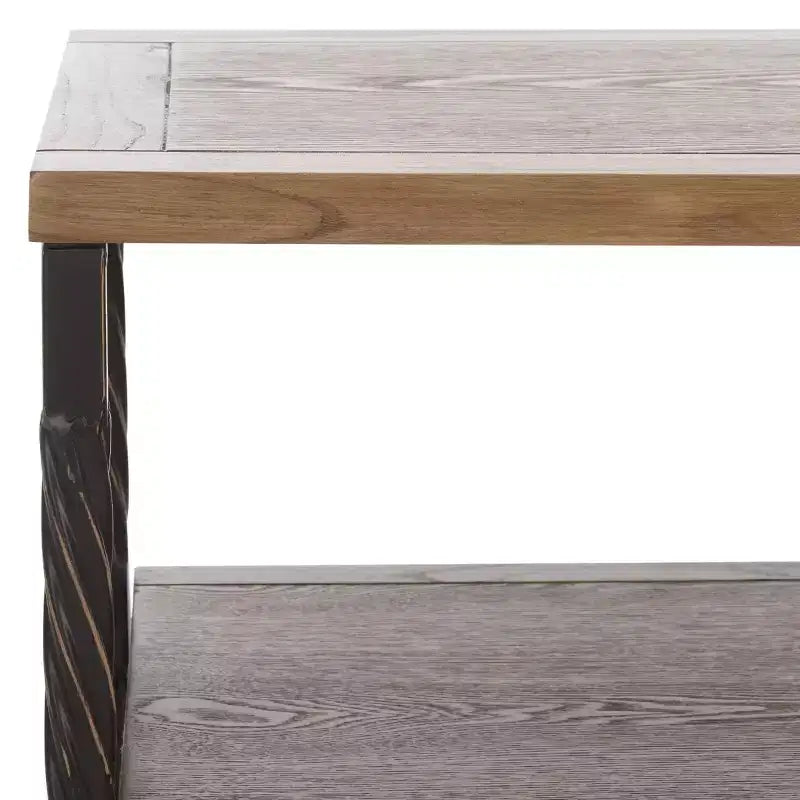 Pine Wood Media Console with Wicker Drawer Fronts and Pewter Frame