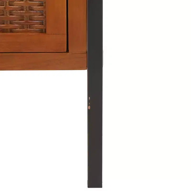 Pine Wood Media Console with Wicker Drawer Fronts and Pewter Frame