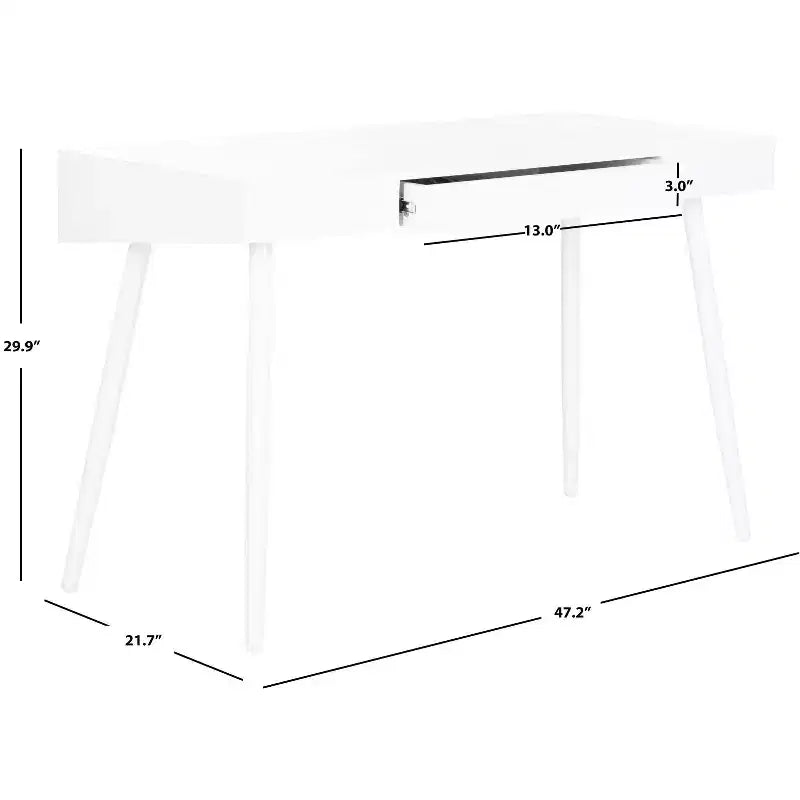 White Writing Desk with Drawer, Iron and MDF