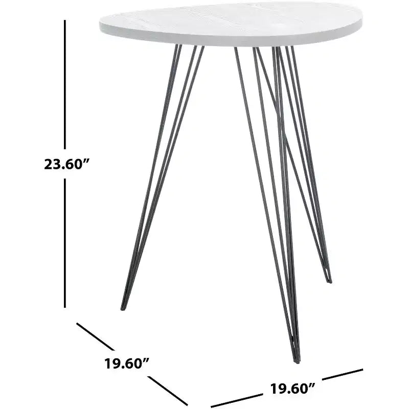 White Lacquer Top Side Table with Black Iron Hairpin Legs
